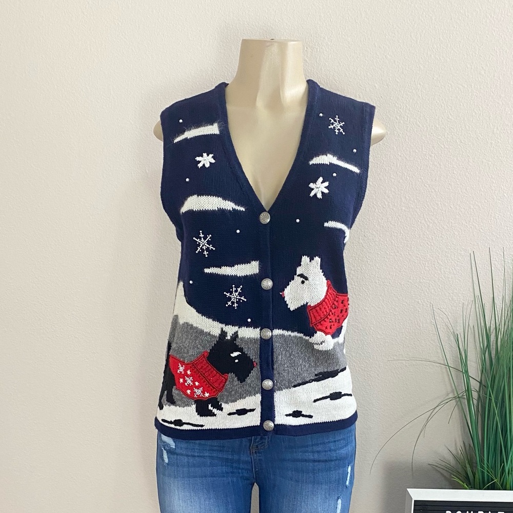 BOBBIE BROOKS | Vintage Scottie Holiday Vest Cardigan Sz S
